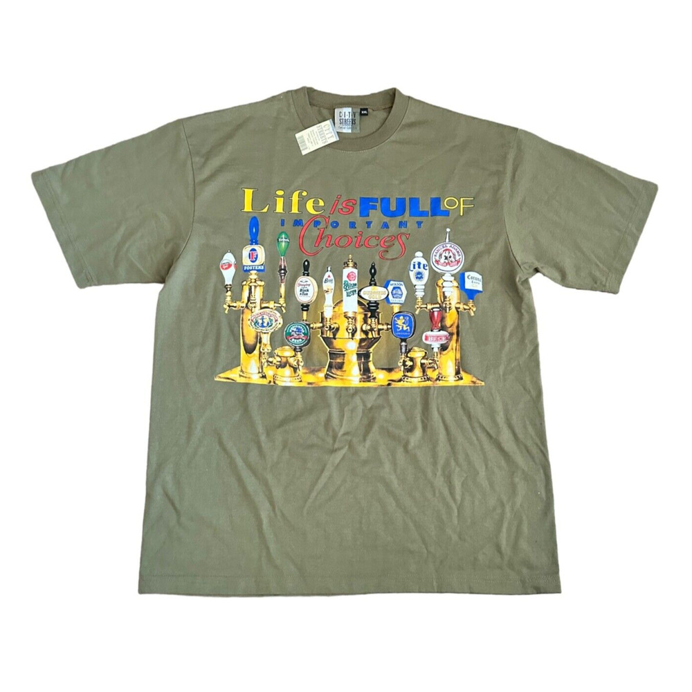 City Street Alcohol Beer Humor Funny Graphic T-shirt Sz XXL Mens Green Crew Neck